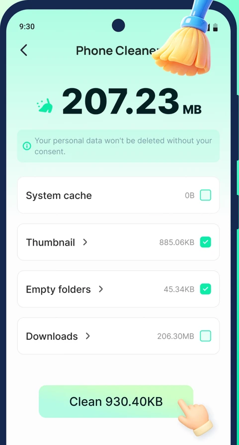 PHONE CLEANER preview in the CleanCove Android app